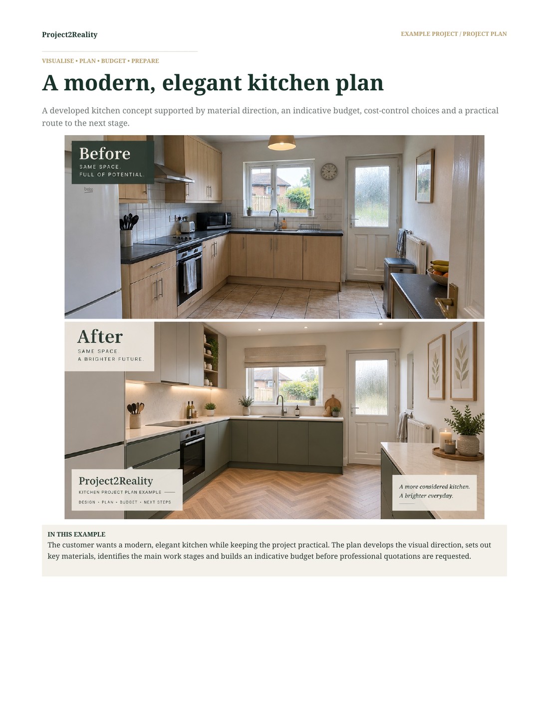 Front page of the Project2Reality Project Plan example package